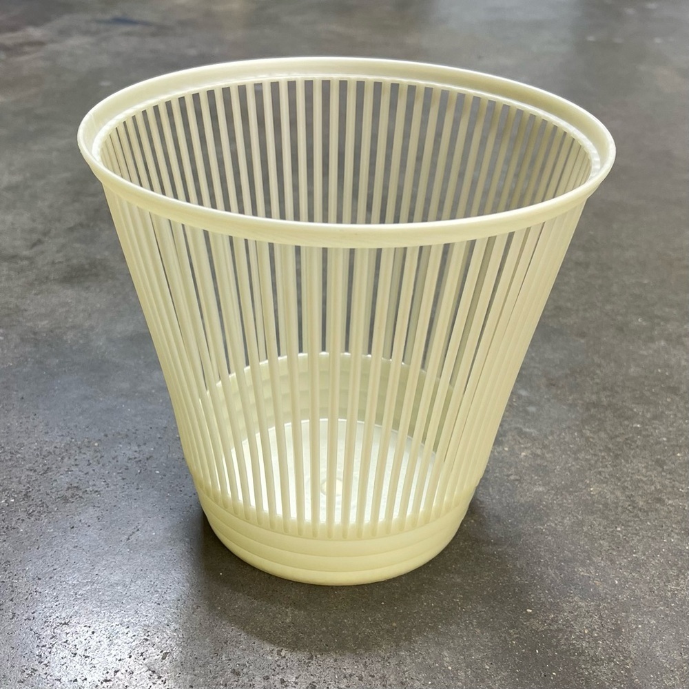 Vintage Mid Century Slatted Plastic Waste Basket Decor Trash Can Bin